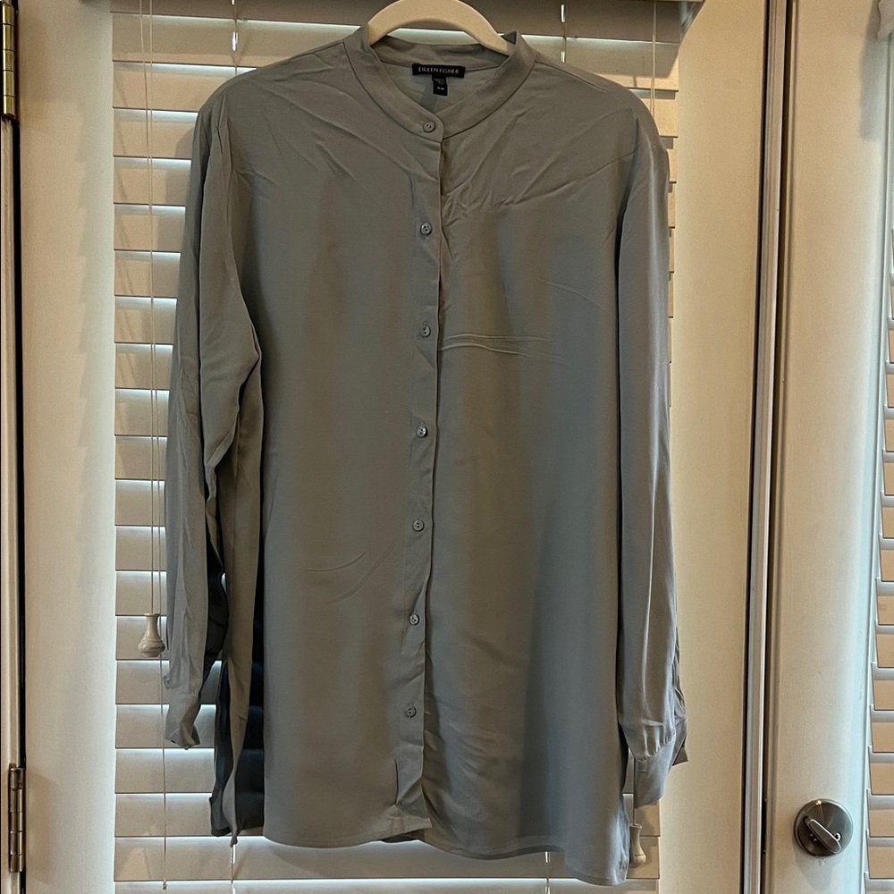 Eileen Fisher Light Blue Gray Button-Up Blouse